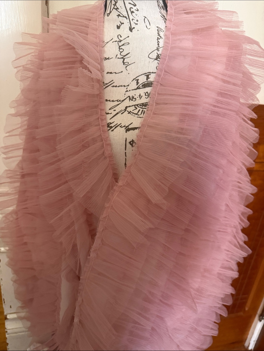 Ruffled Tulle Cape in Dusty Rose - Women's Layered Wrap - Picture 3 of 5
